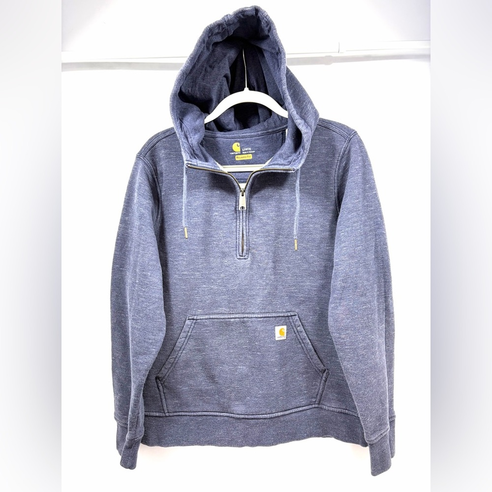 Carhartt Womens Large Blue Quarter Zip Hoodie Relaxed Fit Fleece Lined